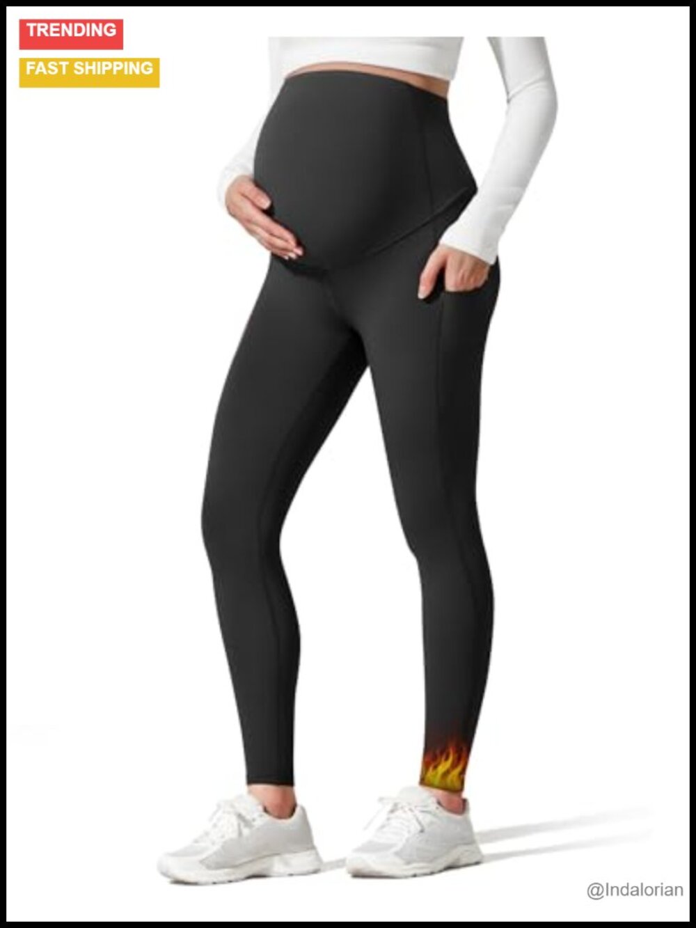 Fleece Lined Maternity Leggings with Pockets Yoga Pants High Rise Skinny